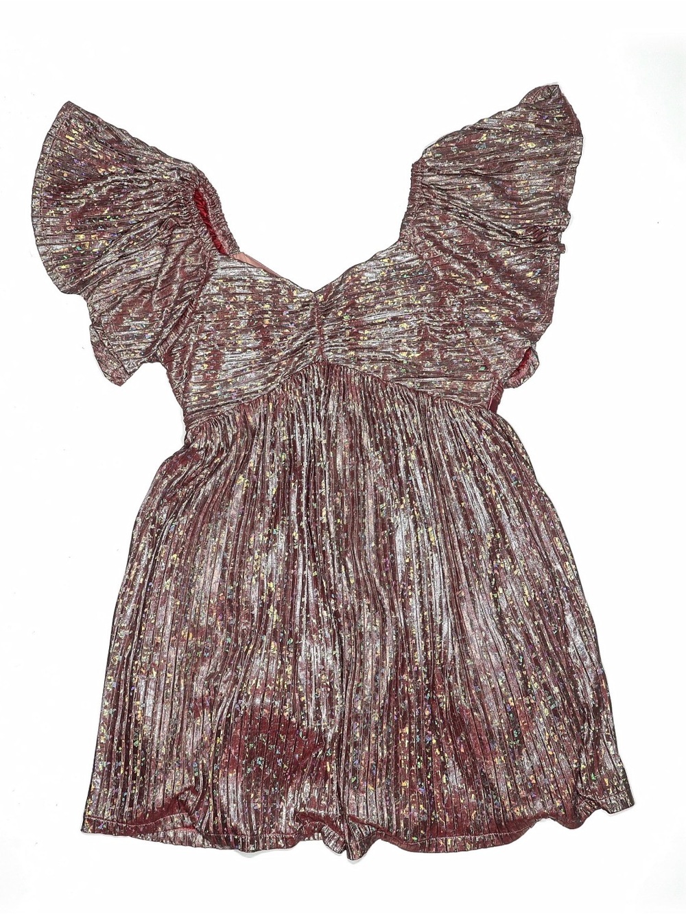 iris & ivy Rose Gold Metallic Flutter Sleeve Party Dress